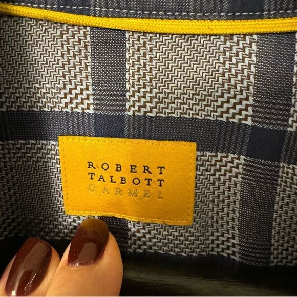 Robert Talbott Mens Shirt M Blue Chevron Check Windowpane Plaid - Picture 3 of 7
